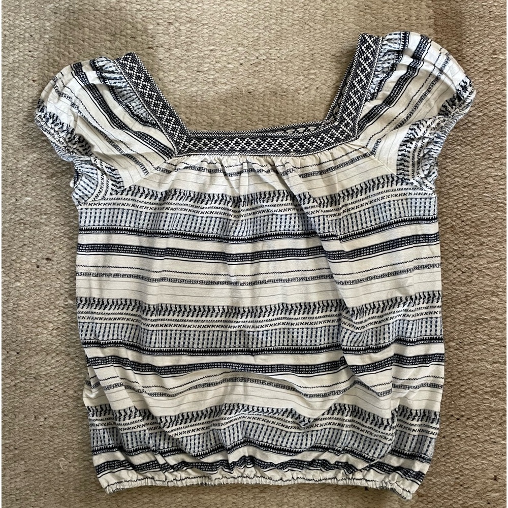 Blue and white slip on short sleeve top